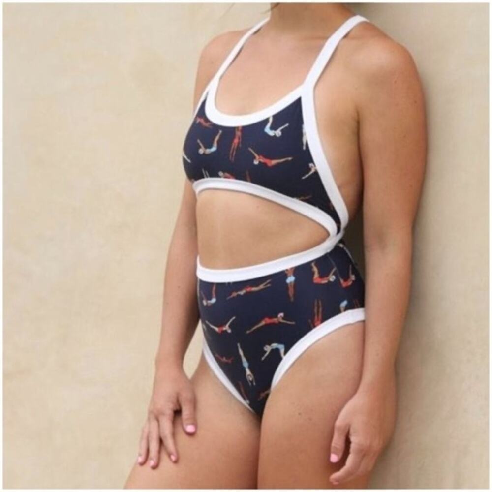 Aerie Multicolor Acrobatic Print Cut Out One Piece Swimsuit Size S Small NWT